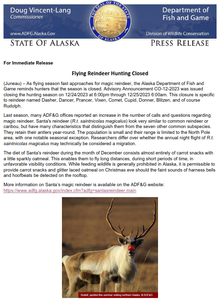 Flying Reindeer Hunting Closed
